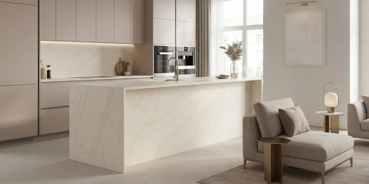 Calacatta Stream Gold Jumbo Quartz