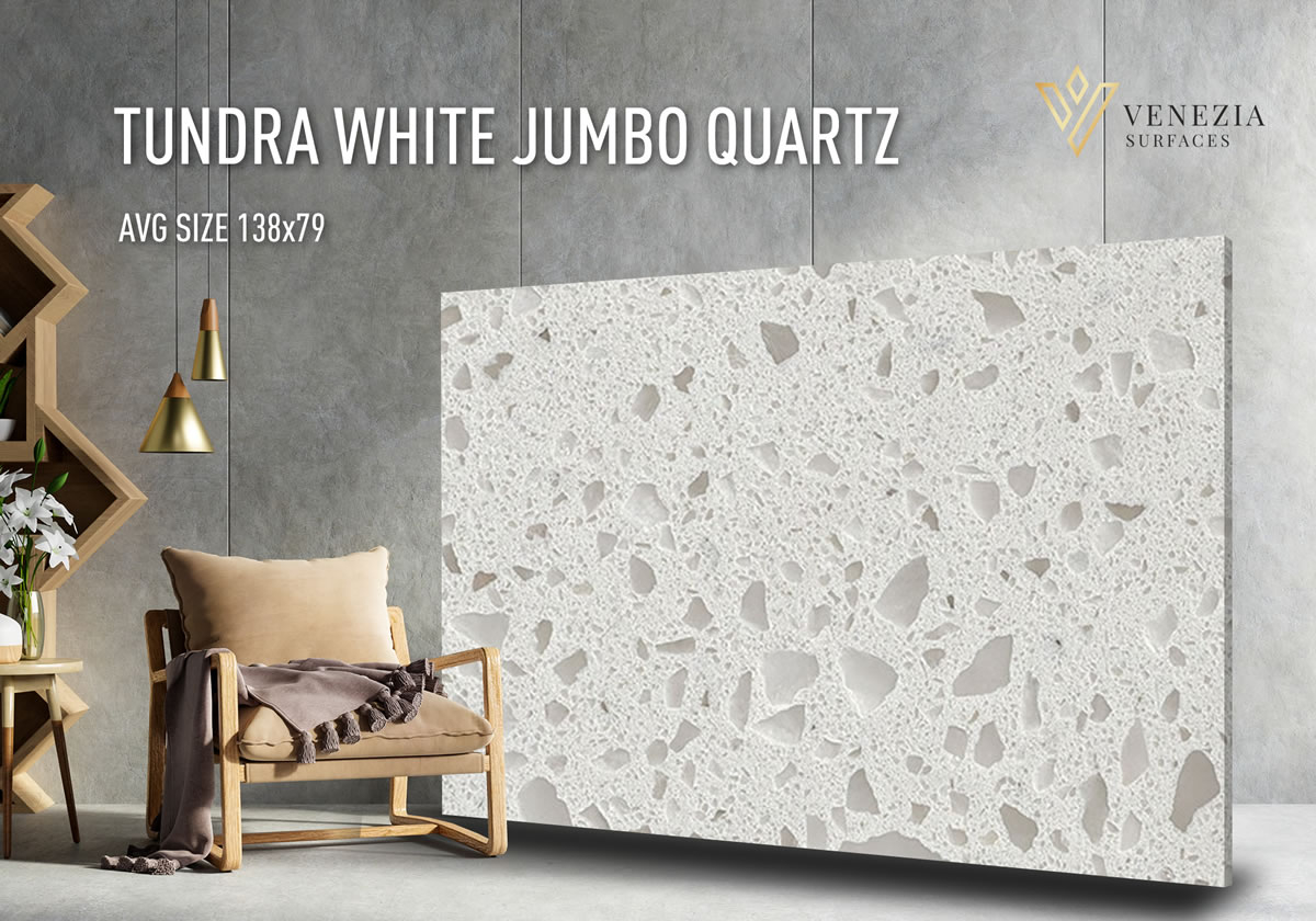 Tundra White Jumbo Quartz, 2cm