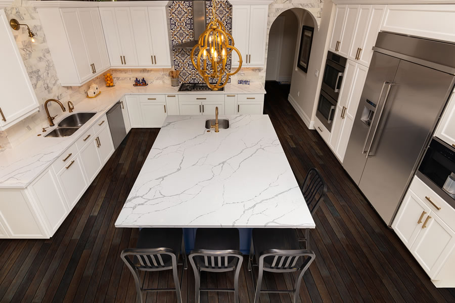 Calacatta quartz kitchen white countertop