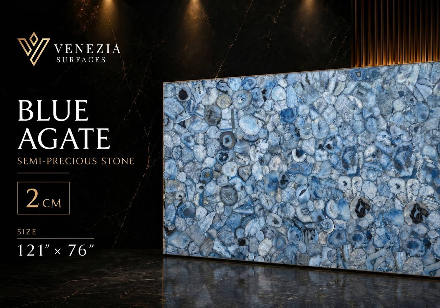 Blue Agate Semi-Precious Stone in Florida — Exotic Statement Slabs at Venezia Surfaces
