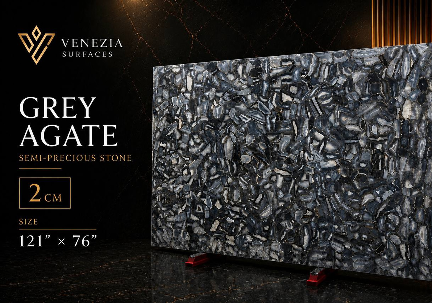 Grey Agate Semi-Precious Stone in Florida — Luxury Slabs Available at Venezia Surfaces