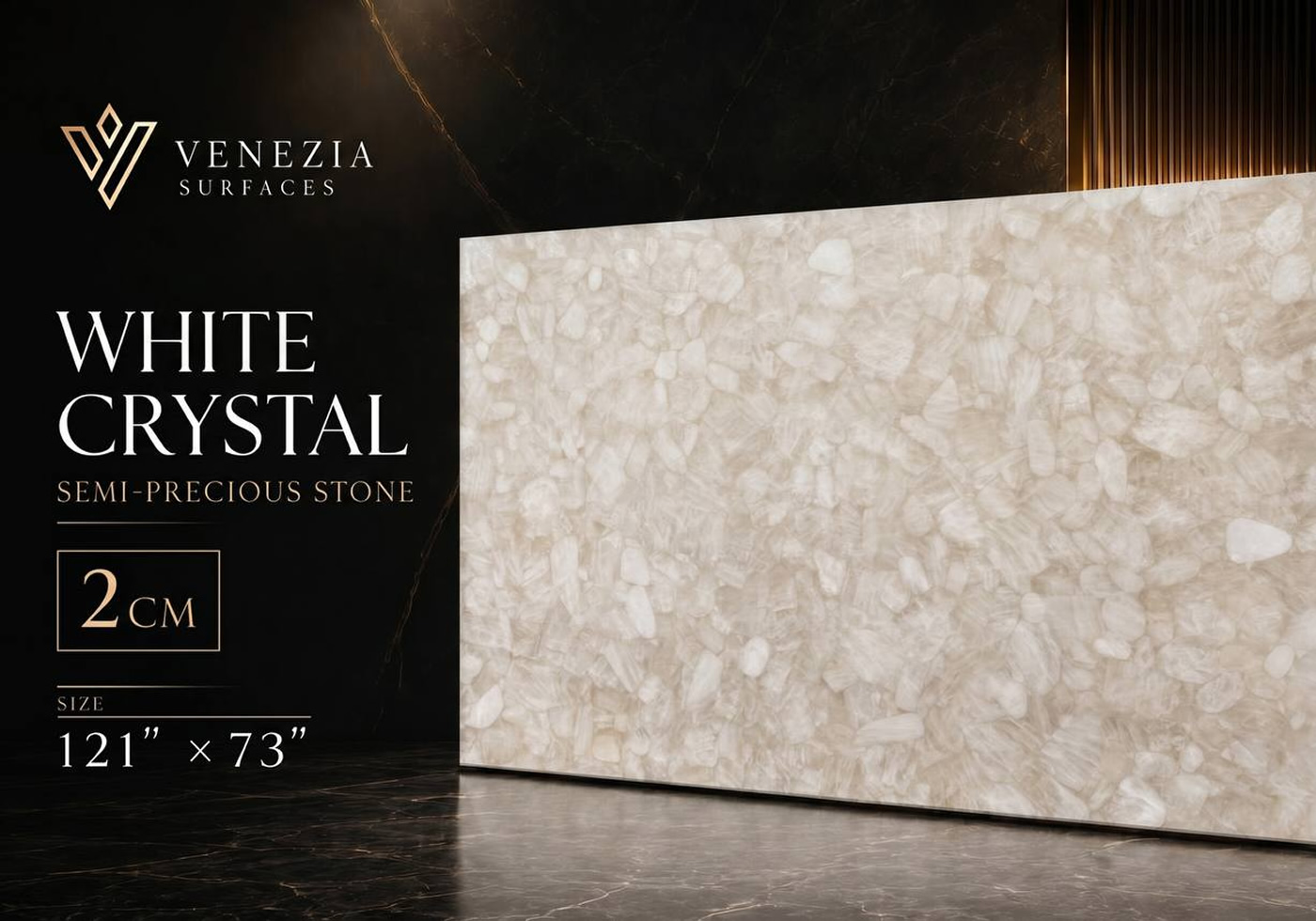 White Crystal Semi-Precious Stone in Florida — Elegant Luxury by Venezia Surfaces