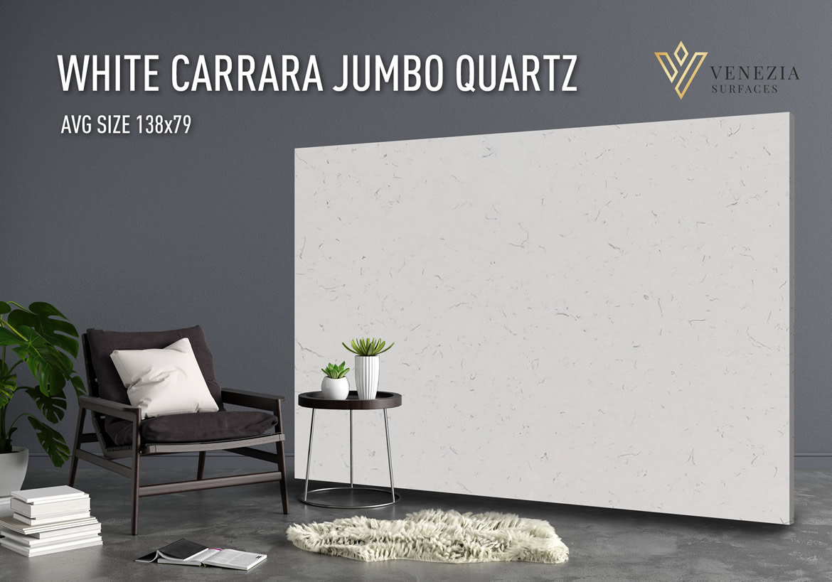 White Carrara Jumbo Quartz in stock!