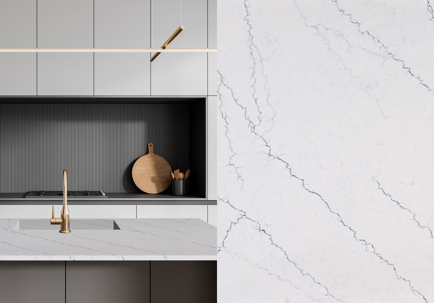 Calacatta Marseille Blue Quartz – where elegance meets bold personality