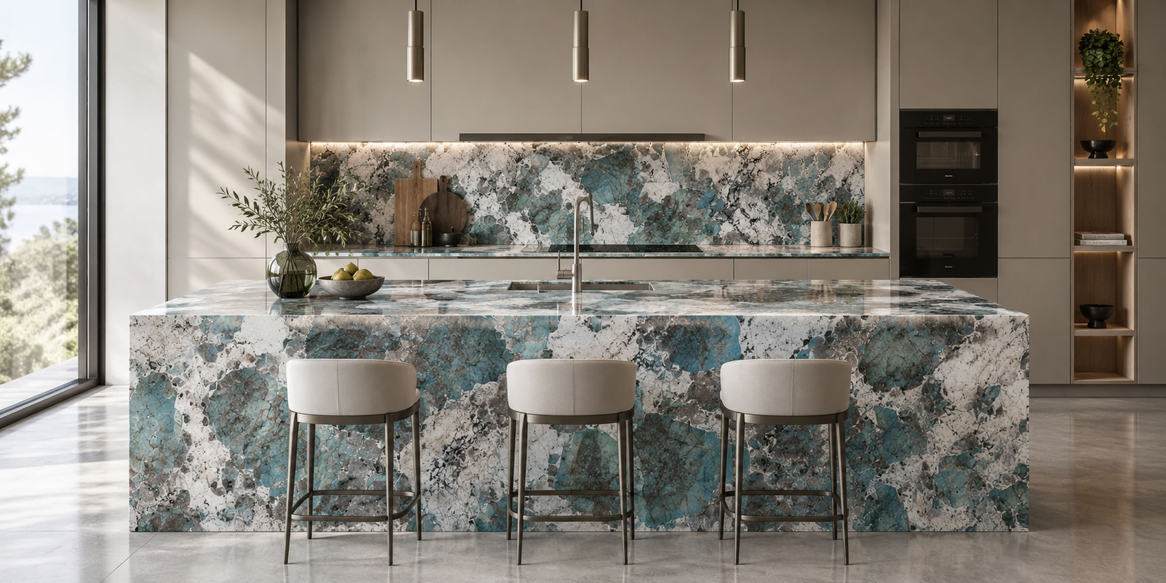 Amazonite Celebrity quartzite statement kitchen island