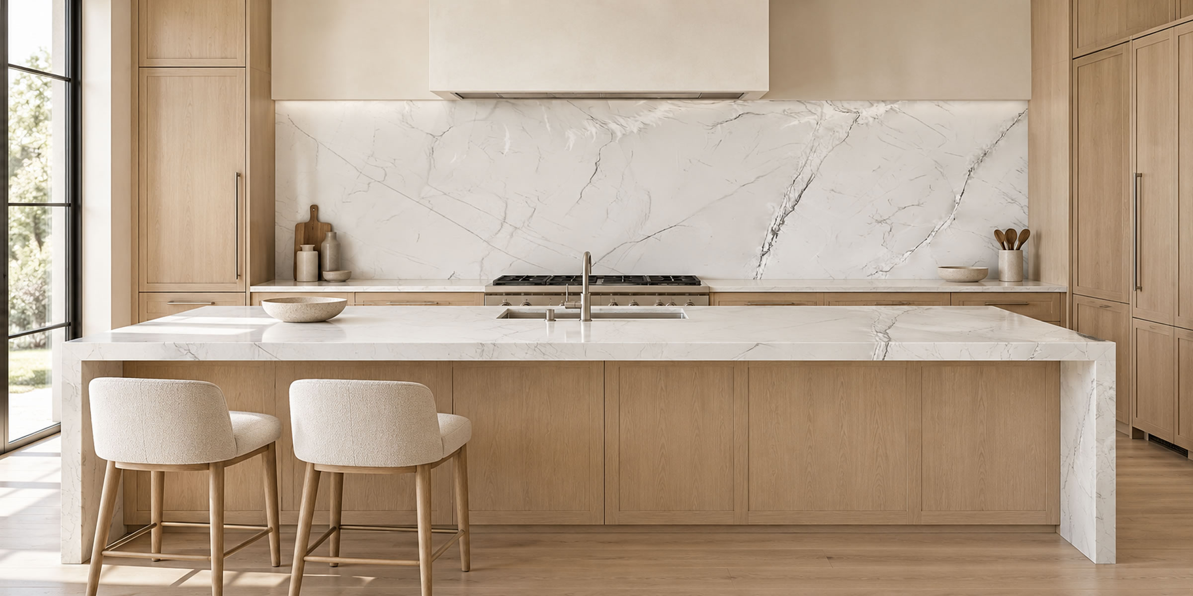 Bianco Superiore quartzite kitchen countertop