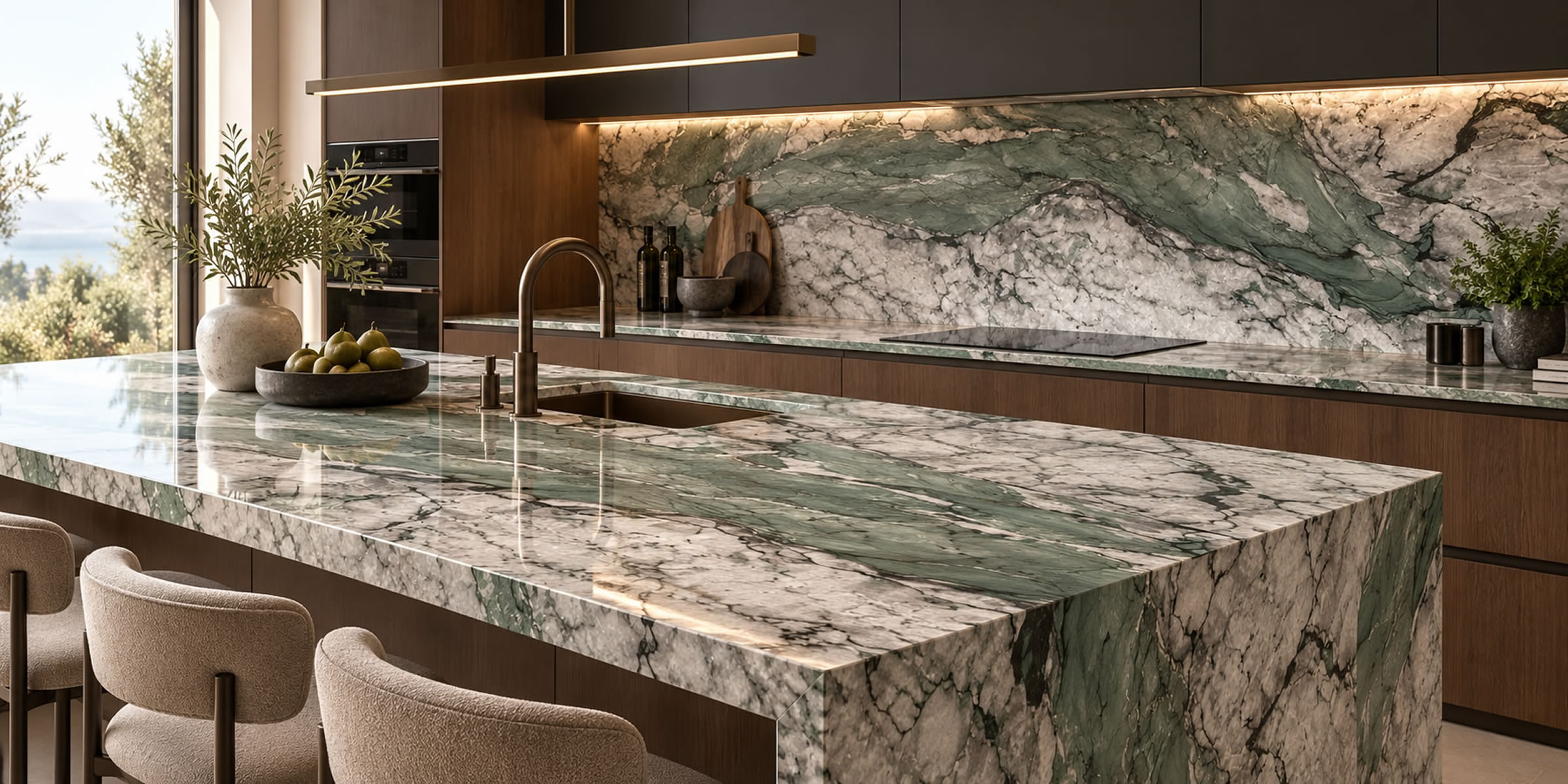 Fuchsite Crystal quartzite luxury natural stone kitchen
